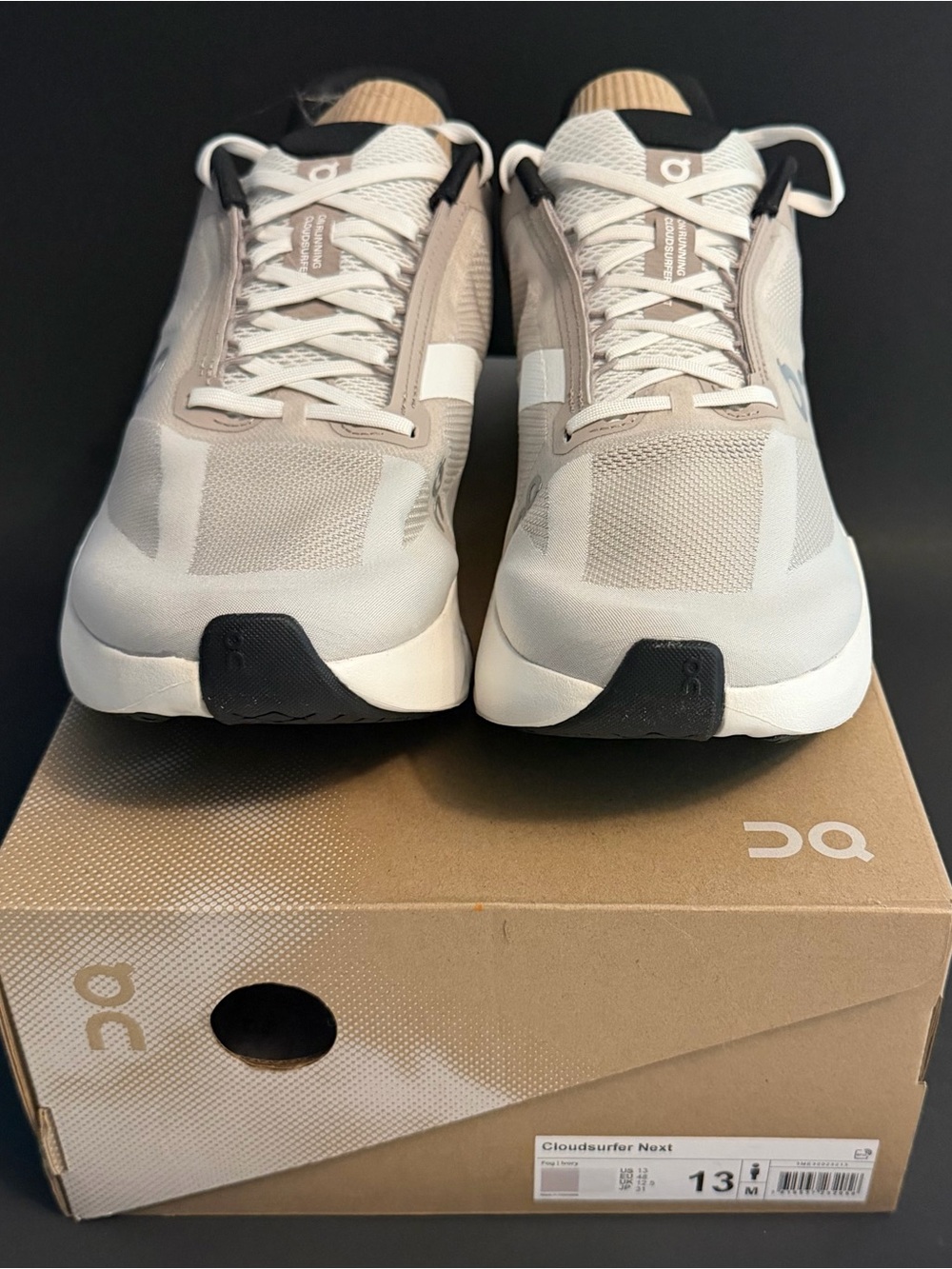 Size 13 NIB On Cloud CloudSurfer Next Mens In Fog /Ivory Sneaker